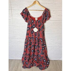 Knox Rose Dress Womens SZ Medium Rebel Red Floral Ruffle Sleeve Maxi Cottagecore